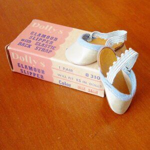 Dolly's Glamour Slippers w Original Box Light Blue Finest Doll Shoes Accessory